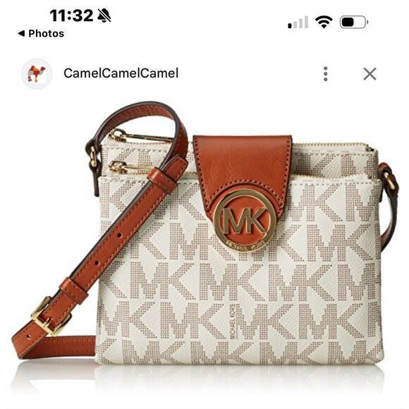 Michael Kors mk tan/white Fulton pebble leather crossbody bag/purse/pocketbook - Picture 1 of 10